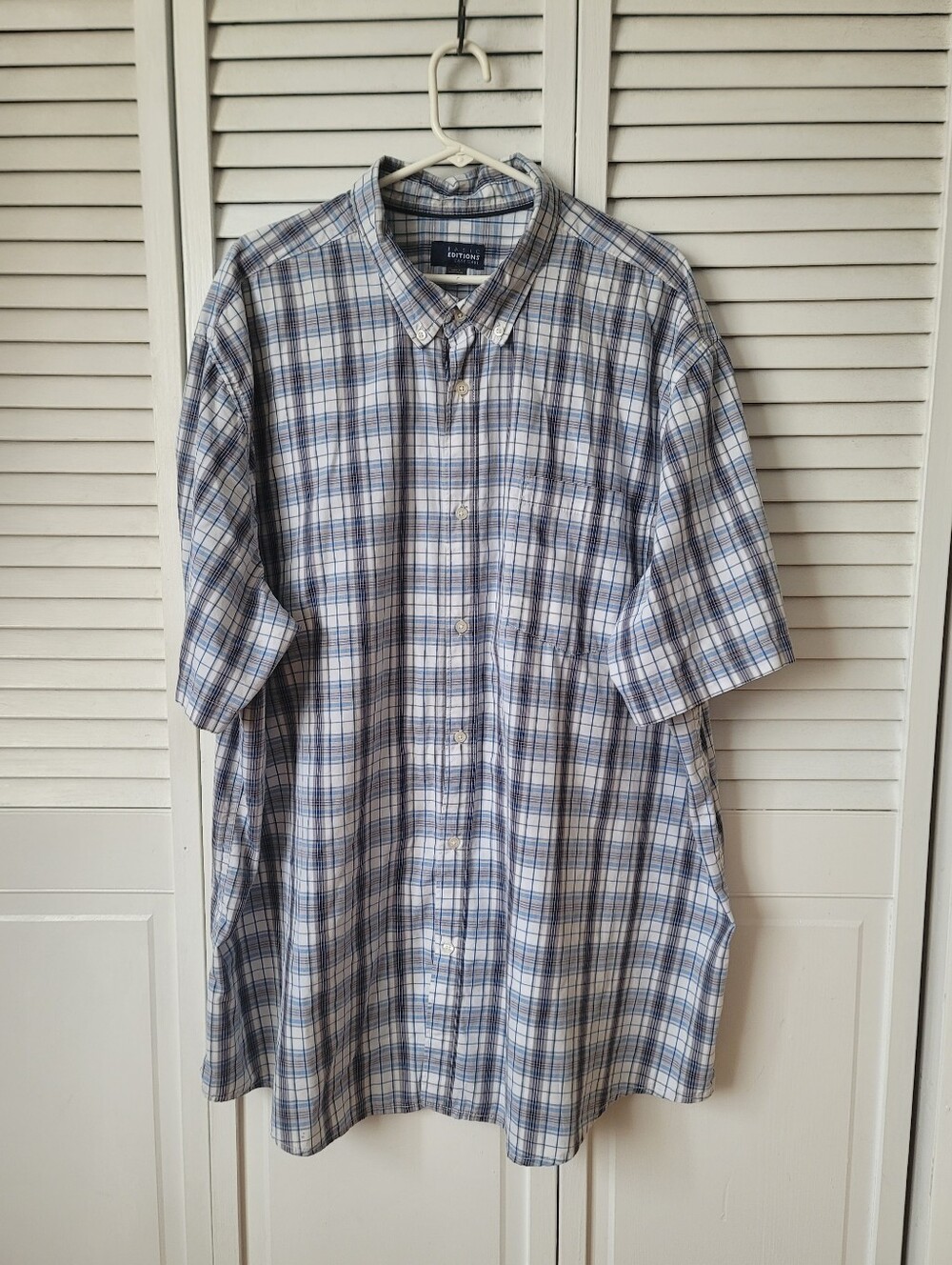 BASIC EDITIONS Plaid Short-Sleeve Button-Down Shirt, Size 3XLT
